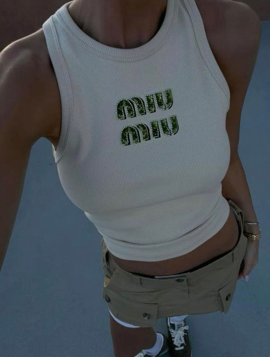 White & Green vest top