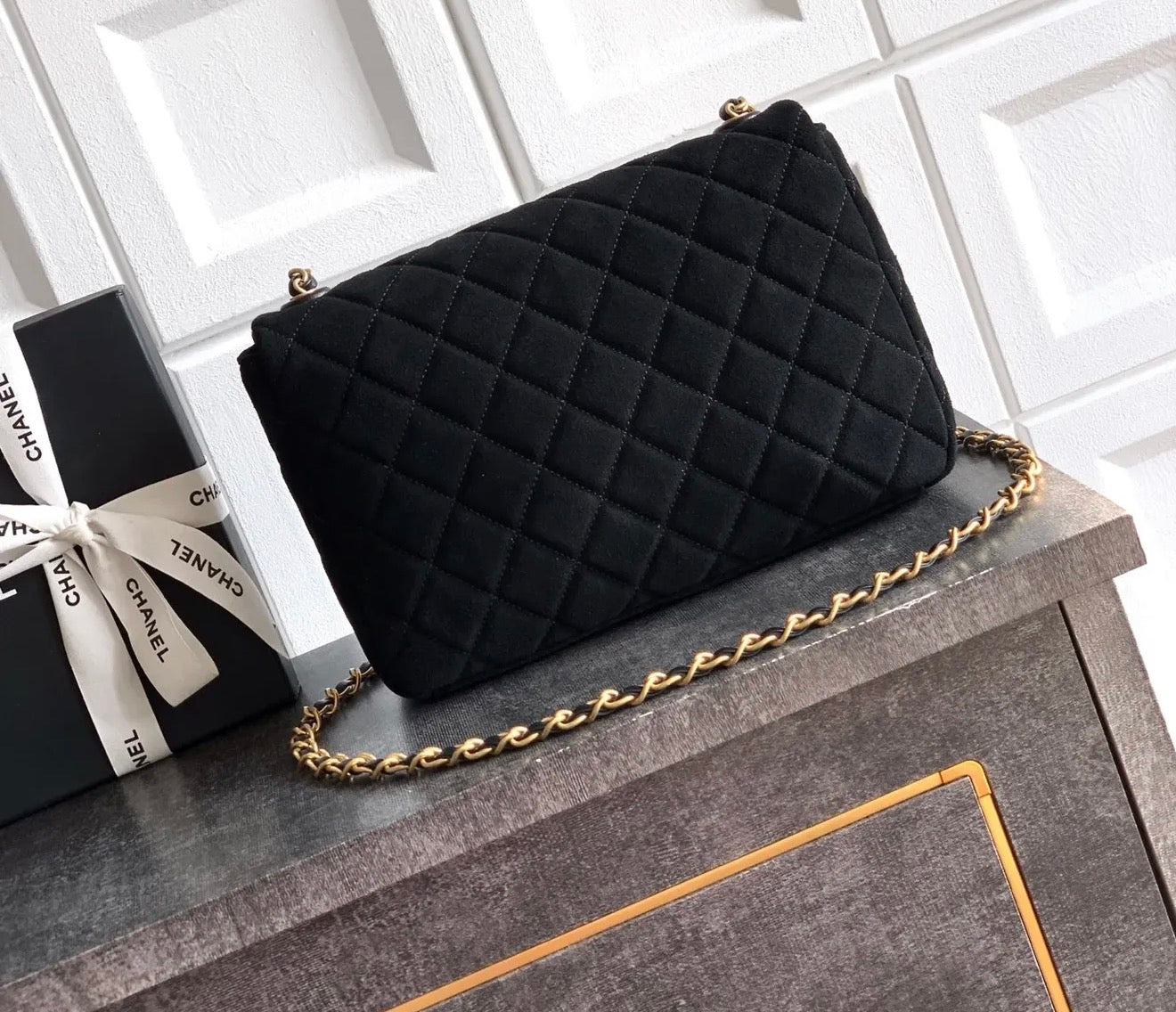 Suede Flap Bag