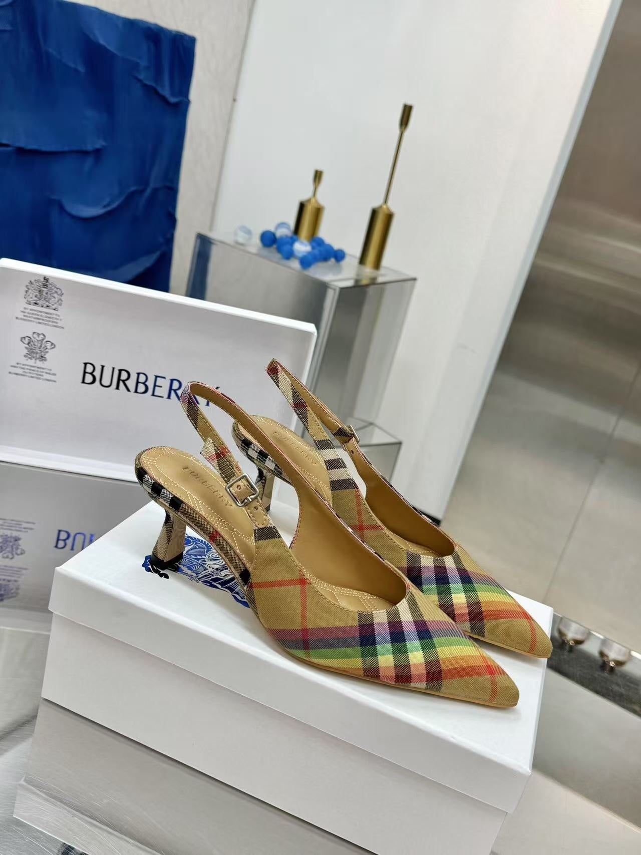 Check Slingback Pumps