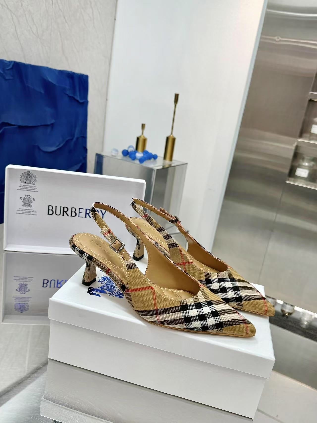Check Slingback Pumps