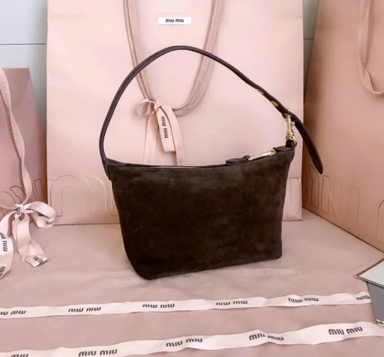 Suede Pouch Bag