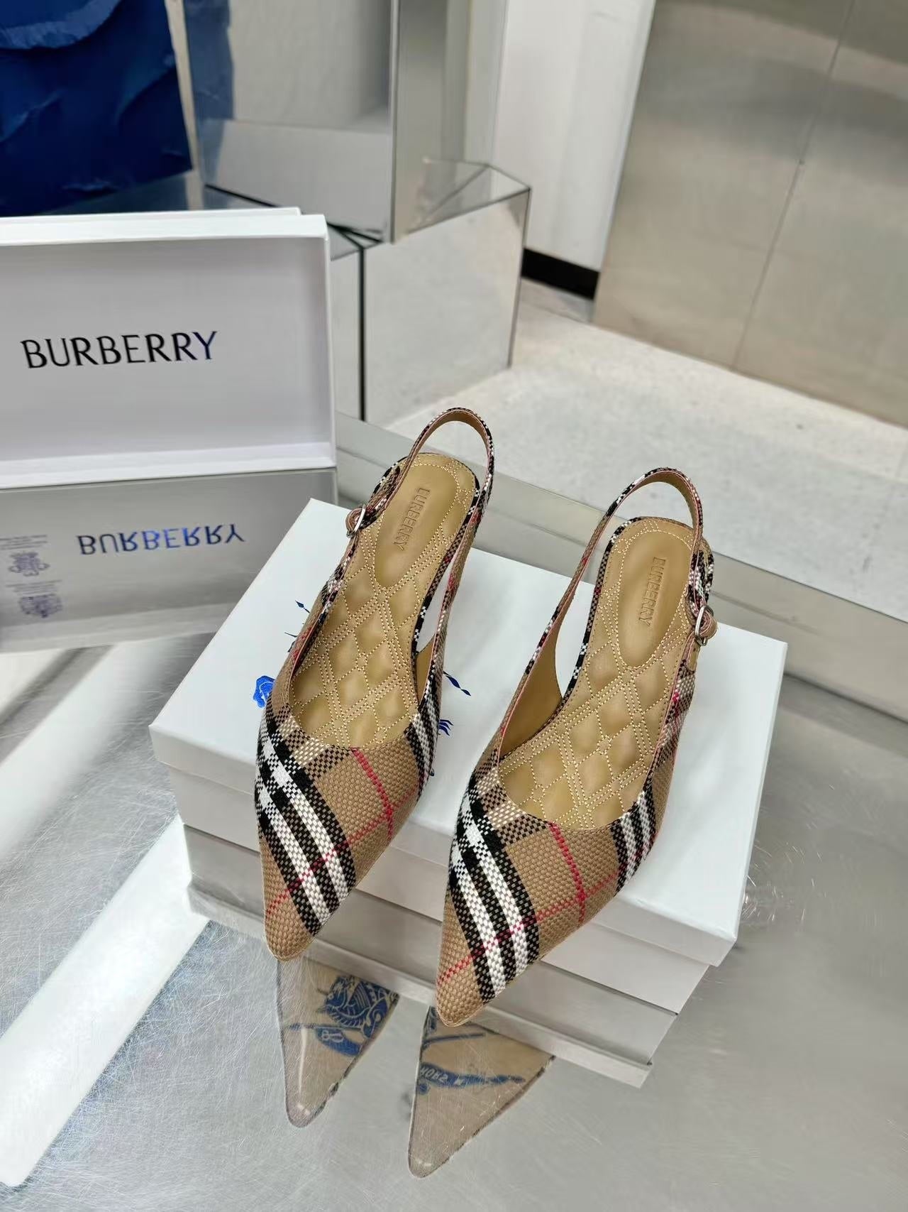 Check Slingback Pumps